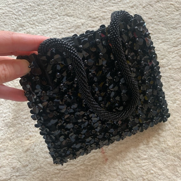NEW RARE Vintage 90s Italian Designer Cozzi Black Beaded Mini Bag Hand Beaded - Picture 13 of 17